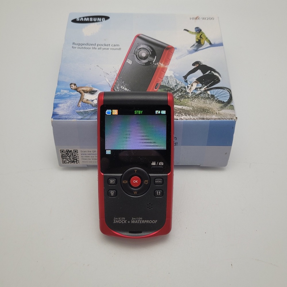 Samsung HMX-W200 Red Rugged Pocket Cam Waterproof Shockproof Full HD Camcorder